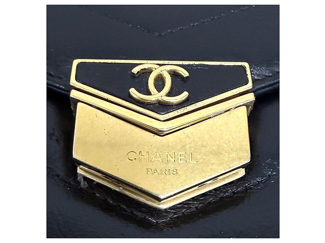 Chanel Clutch con patta Chevron Nero - vista 5