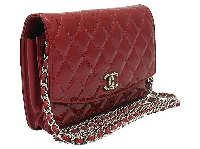 Chanel Borsa a tracolla WOC Wallet on Chain in vernice rossa - vista 4