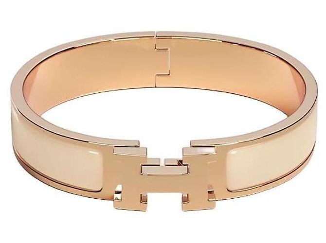 Hermès Bracciale Rigido Blanc Narrow Cream Rose Gold - vista 2