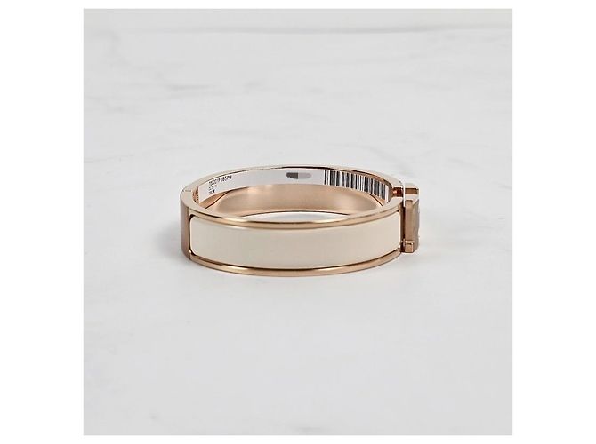 Hermès Bracciale Rigido Blanc Narrow Cream Rose Gold - vista 7