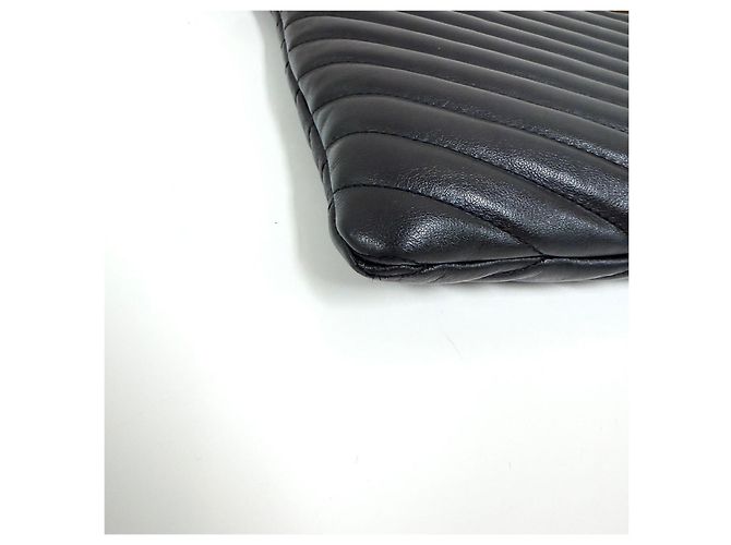 Autre Marque Clutch matelassé Chevron Gold New Medium Black - vista 10