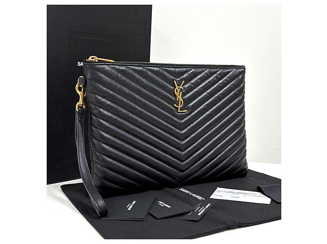 Autre Marque Clutch matelassé Chevron Gold New Medium Black - vista 2