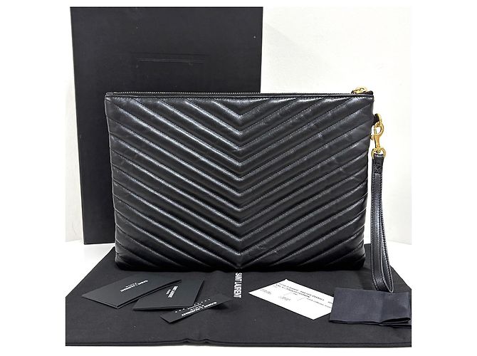 Autre Marque Clutch matelassé Chevron Gold New Medium Black - vista 3