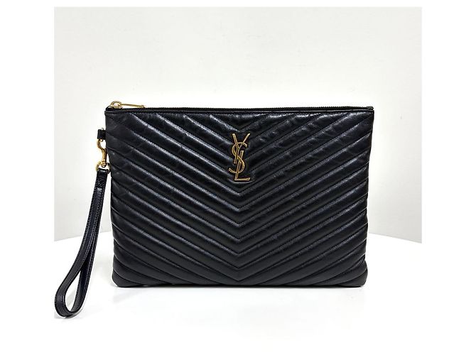 Autre Marque Clutch matelassé Chevron Gold New Medium Black - vista 4