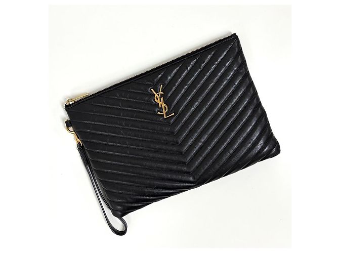 Autre Marque Clutch matelassé Chevron Gold New Medium Black - vista 5
