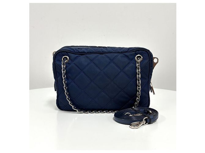 Prada Borsa a tracolla trapuntata in nylon con logo triangolare Navy - vista 4