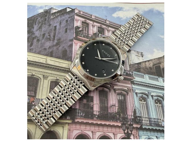 Gucci G-Timeless Quadrante Nero Diamanti Bracciale Rice Grain Quartz - vista 15