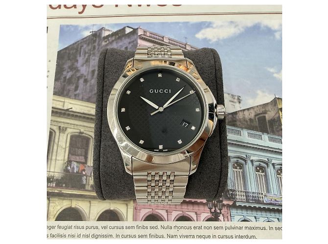 Gucci G-Timeless Quadrante Nero Diamanti Bracciale Rice Grain Quartz - vista 2