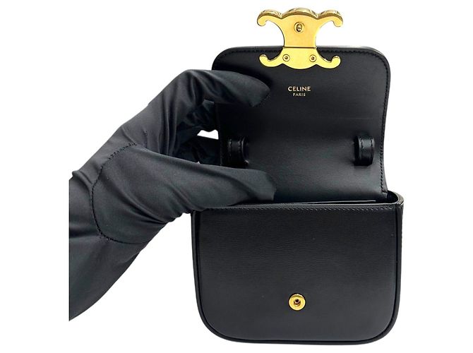 Céline Mini Cloud in vitello lucido nero - vista 6