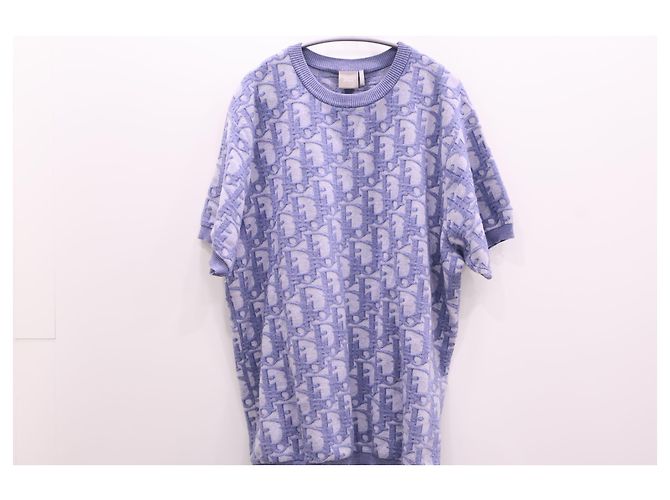 Dior Oblique Jacquard Kurzarm-Strick-T-Shirt in Blau - Ansicht 2