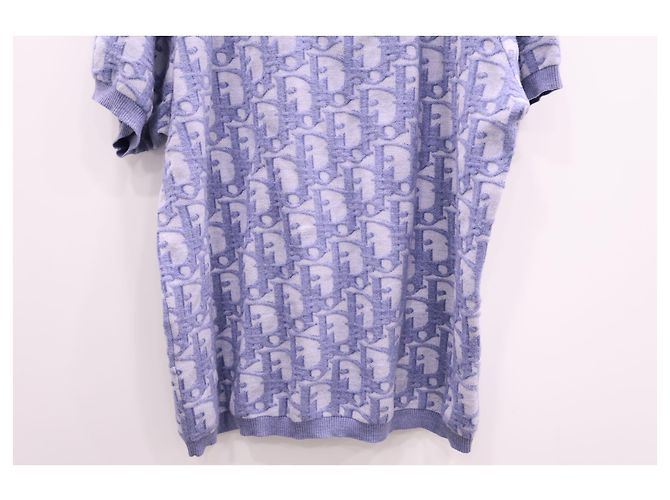 Dior Oblique Jacquard Kurzarm-Strick-T-Shirt in Blau - Ansicht 8