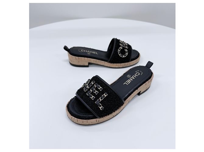 Chanel Sandali pantofole in tweed da donna Nero - vista 3