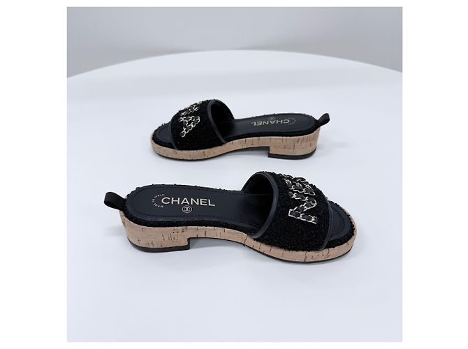 Chanel Sandali pantofole in tweed da donna Nero - vista 4