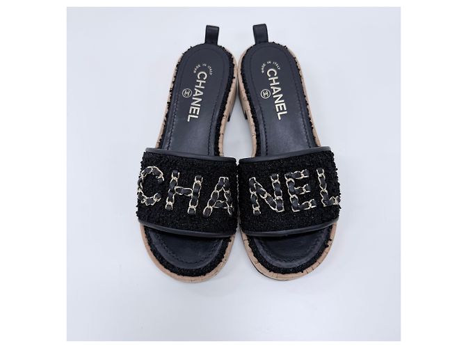 Chanel Sandali pantofole in tweed da donna Nero - vista 6
