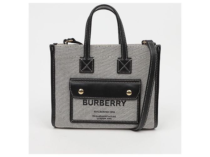 Burberry Freya Mini Two-Tone Canvas Leather Tote Bag Schwarz - Ansicht 2