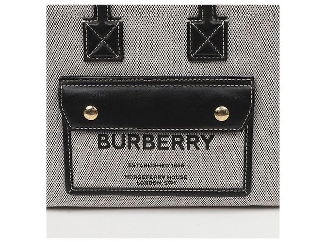 Burberry Freya Mini Two-Tone Canvas Leather Tote Bag Schwarz - Ansicht 3