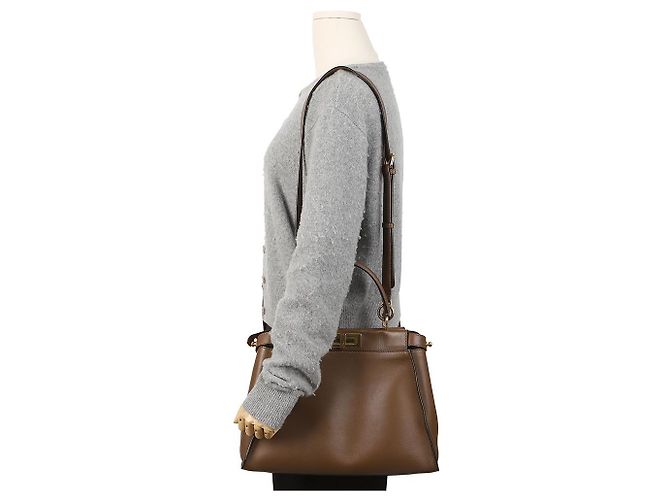 Fendi Borsa a Tracolla Tote Peekaboo Medium Marrone - vista 15