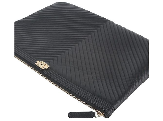 Chanel Clutch Chevron Gold Boy Large - vista 4