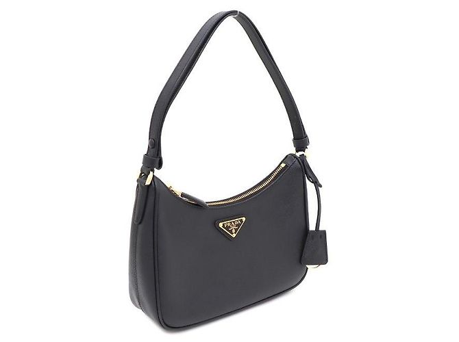 Prada Mini borsa tote e borsa a tracolla in pelle Saffiano nera con logo triangolo dorato e tracolla - vista 2