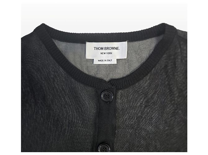 Thom Browne Seidener transparenter Cardigan mit Rundhalsausschnitt Schwarz Größe - Ansicht 14