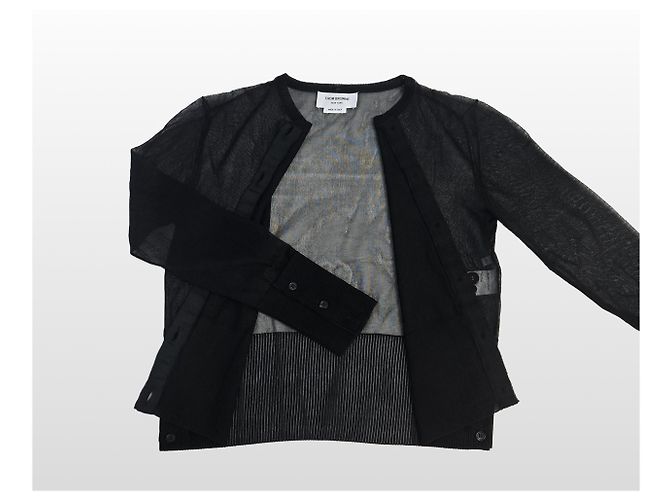Thom Browne Seidener transparenter Cardigan mit Rundhalsausschnitt Schwarz Größe - Ansicht 2