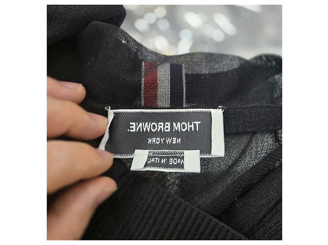 Thom Browne Seidener transparenter Cardigan mit Rundhalsausschnitt Schwarz Größe - Ansicht 22