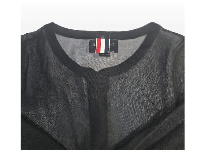 Thom Browne Seidener transparenter Cardigan mit Rundhalsausschnitt Schwarz Größe - Ansicht 4