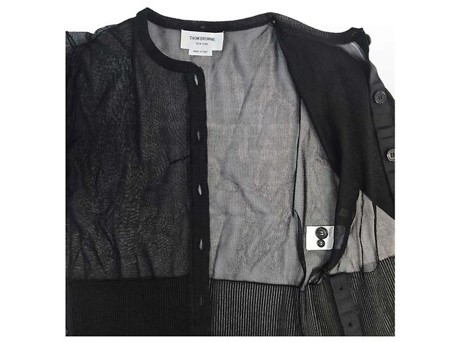 Thom Browne Seidener transparenter Cardigan mit Rundhalsausschnitt Schwarz Größe - Ansicht 5