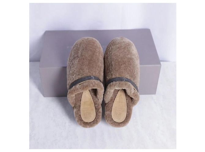 Brunello Cucinelli Shearling Clogs Braun - Ansicht 4