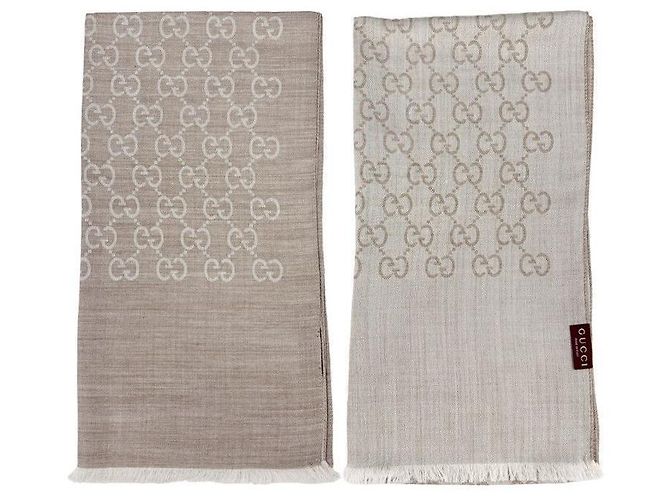Gucci Sciarpa in lana e seta beige bicolore - vista 11