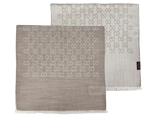 Gucci Sciarpa in lana e seta beige bicolore - vista 12