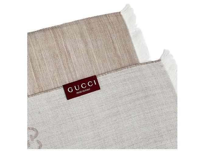 Gucci Sciarpa in lana e seta beige bicolore - vista 13