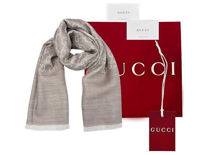 Gucci Sciarpa in lana e seta beige bicolore - vista 19
