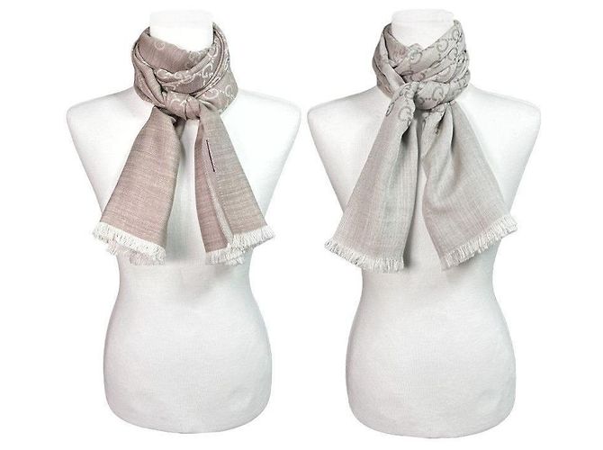 Gucci Sciarpa in lana e seta beige bicolore - vista 22