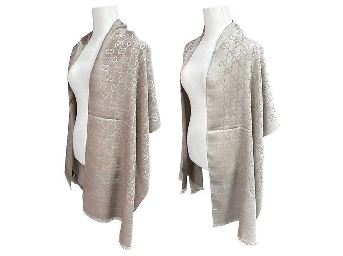 Gucci Sciarpa in lana e seta beige bicolore - vista 23