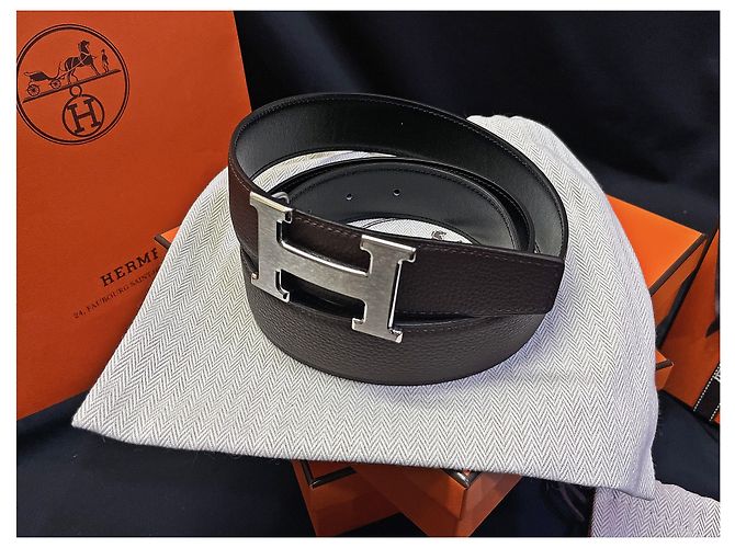 Hermès Wendegürtel Classic Black Brown Matte Silver stamp : - Ansicht 5