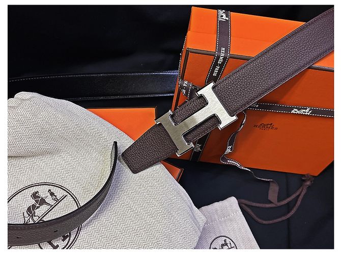 Hermès Wendegürtel Classic Black Brown Matte Silver stamp : - Ansicht 6