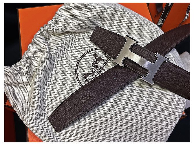 Hermès Wendegürtel Classic Black Brown Matte Silver stamp : - Ansicht 8