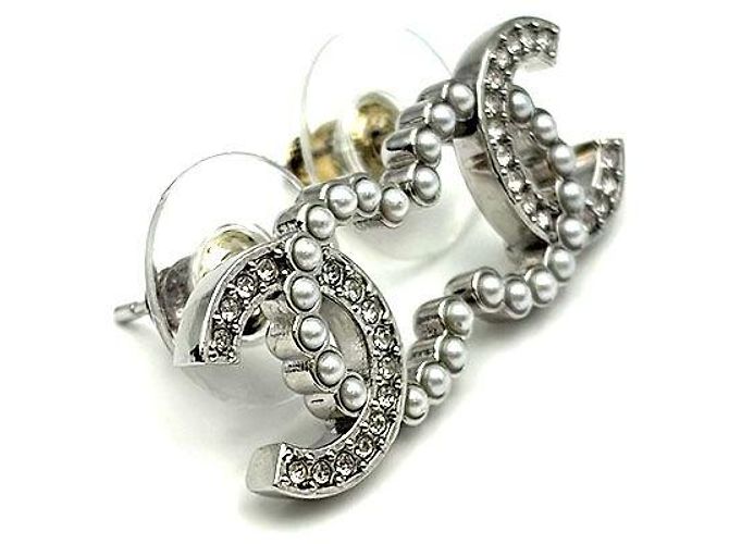 Chanel Orecchini in perle e cristalli con logo CC - vista 5