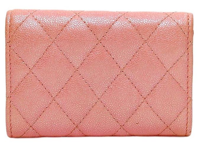 Chanel Tarjetero de piel caviar rosa - vista 3