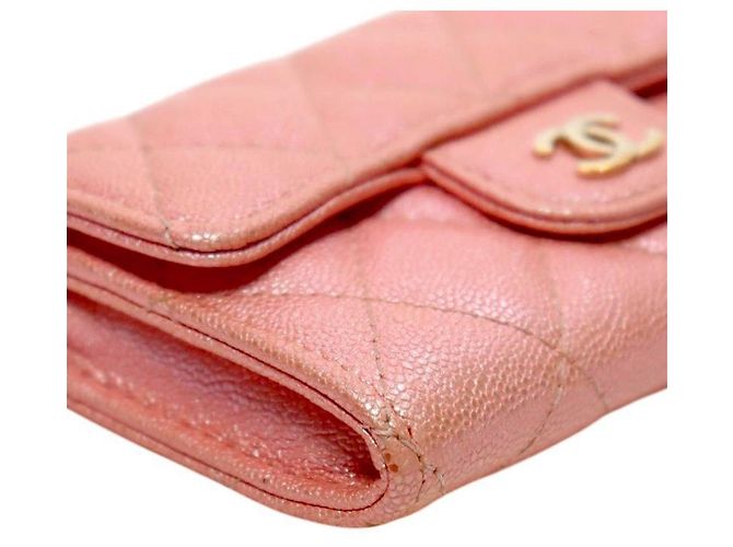 Chanel Tarjetero de piel caviar rosa - vista 8