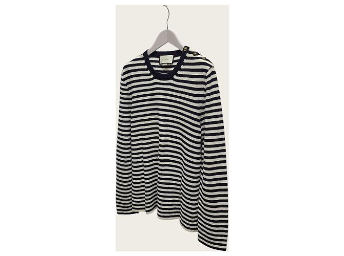 Gucci Strickpullover mit Rundhalsausschnitt und Metallknöpfen an den Schultern in Navy-Streifen - Ansicht 2