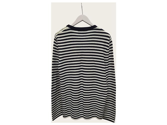 Gucci Strickpullover mit Rundhalsausschnitt und Metallknöpfen an den Schultern in Navy-Streifen - Ansicht 4