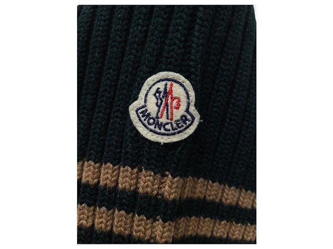 Moncler Strickpullover mit Rollkragen und Logo-Streifen in Green Beige - Ansicht 3
