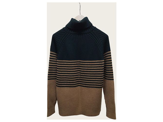 Moncler Strickpullover mit Rollkragen und Logo-Streifen in Green Beige - Ansicht 4