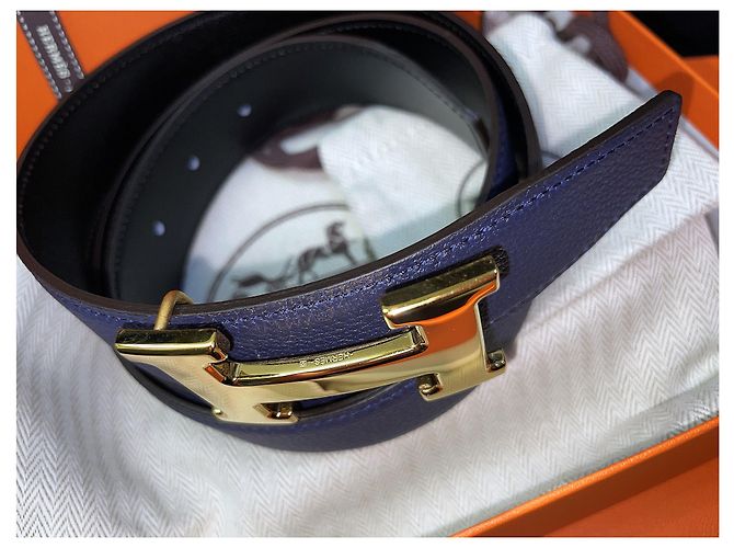 Hermès Cintura reversibile Gold Classic Black Blue - vista 3