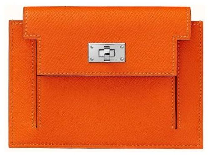 Hermès Cartera Kelly Compact Pocket Orange Silver-tone - vista 2