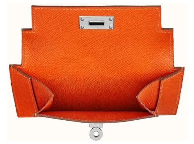 Hermès Cartera Kelly Compact Pocket Orange Silver-tone - vista 3