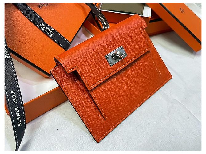 Hermès Cartera Kelly Compact Pocket Orange Silver-tone - vista 4