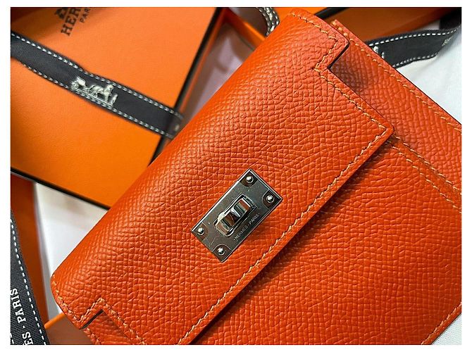 Hermès Cartera Kelly Compact Pocket Orange Silver-tone - vista 5